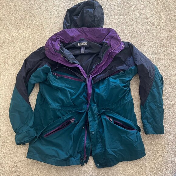 Lands End 90s Vintage Retro Utility Chore Barn Jacket Purple Teal Blue Large - Picture 2 of 8